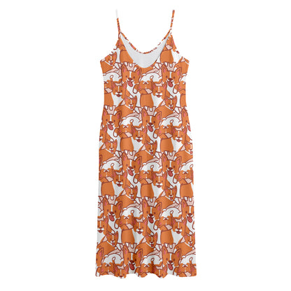 Cute Corgi Pattern Print Jersey Midi Cami Dress