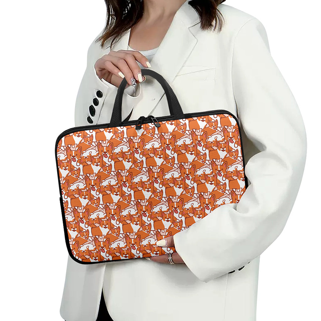 Cute Corgi Pattern Print Laptop Sleeve With Handle