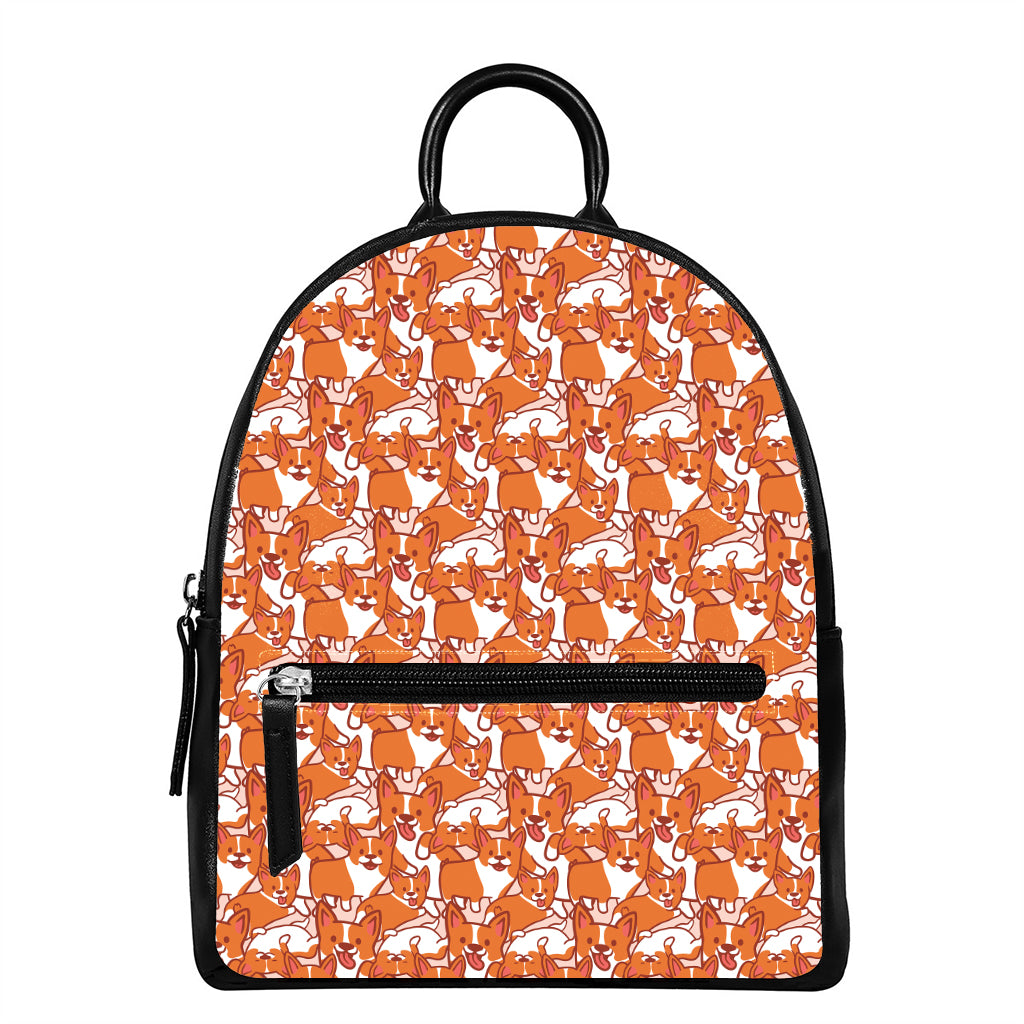 Cute Corgi Pattern Print Leather Backpack
