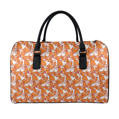 Cute Corgi Pattern Print Leather Duffle Bag