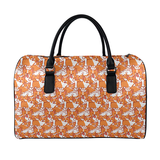 Cute Corgi Pattern Print Leather Duffle Bag