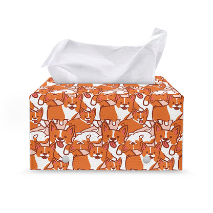 Cute Corgi Pattern Print Leather Tissue Box Cover