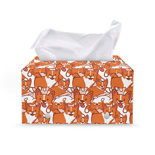 Cute Corgi Pattern Print Leather Tissue Box Cover