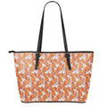 Cute Corgi Pattern Print Leather Tote Bag With Zipper