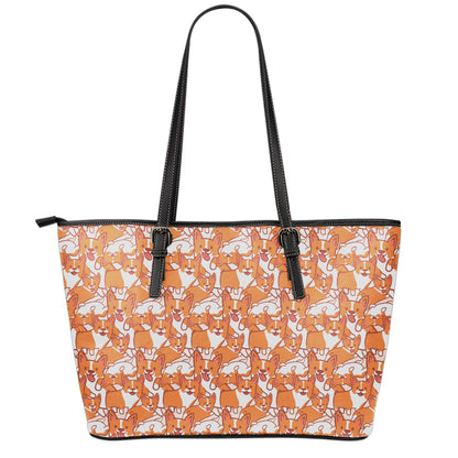 Cute Corgi Pattern Print Leather Tote Bag