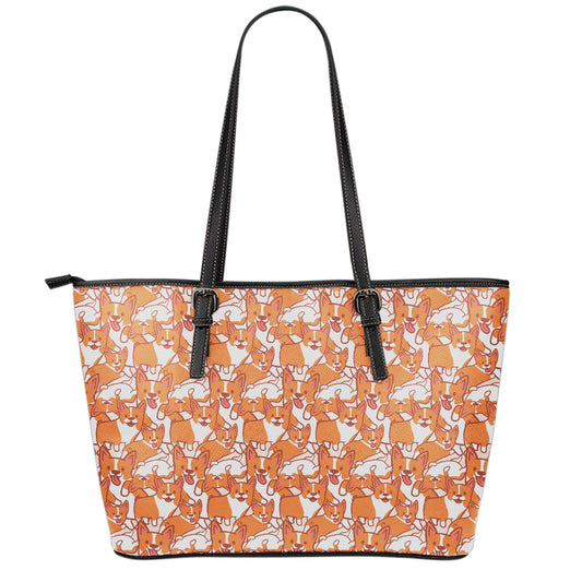 Cute Corgi Pattern Print Leather Tote Bag