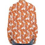 Cute Corgi Pattern Print Long Sleeve Baseball Jersey