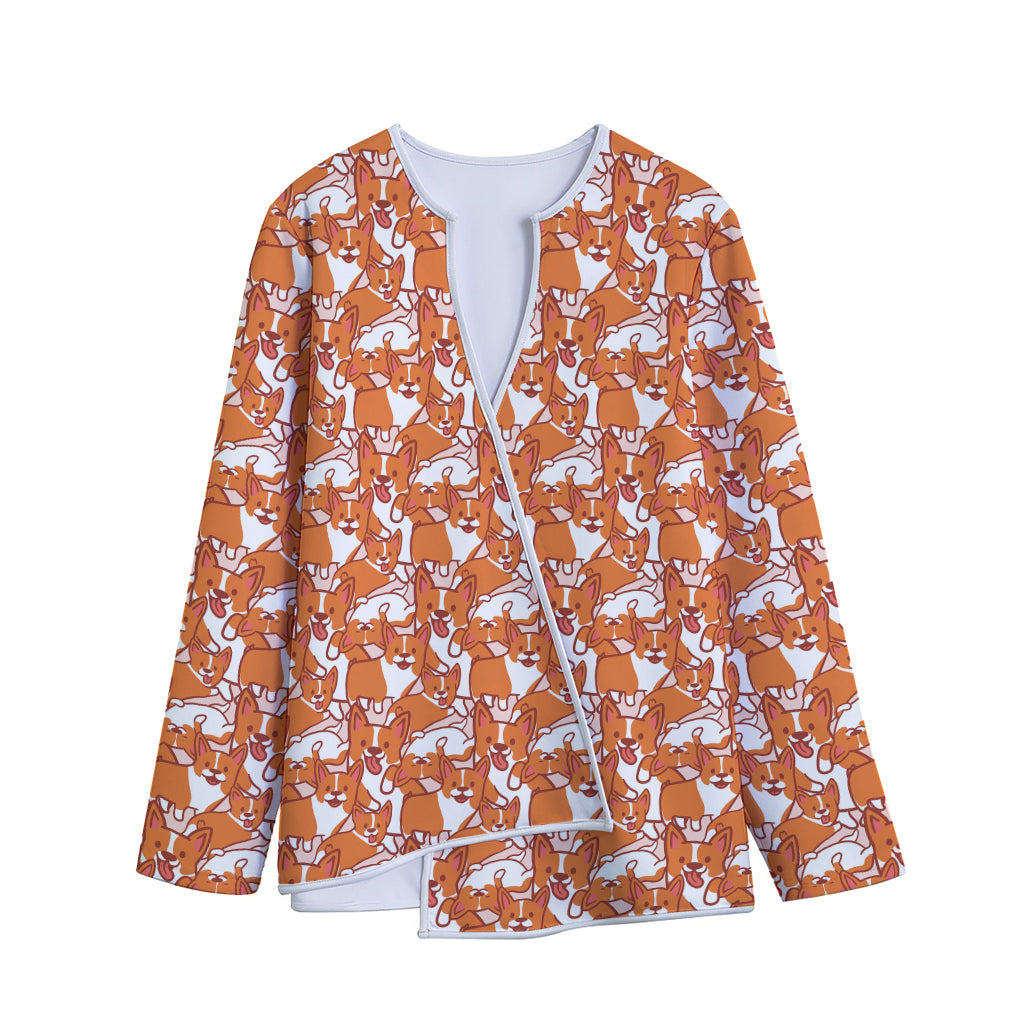 Cute Corgi Pattern Print Long Sleeve Short Coat