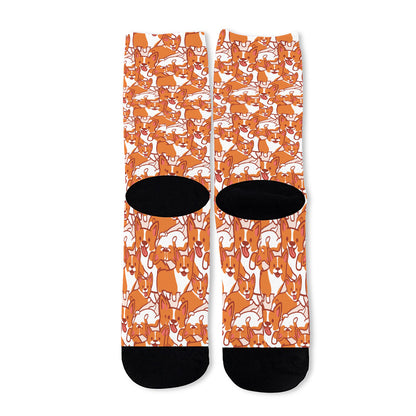 Cute Corgi Pattern Print Long Socks