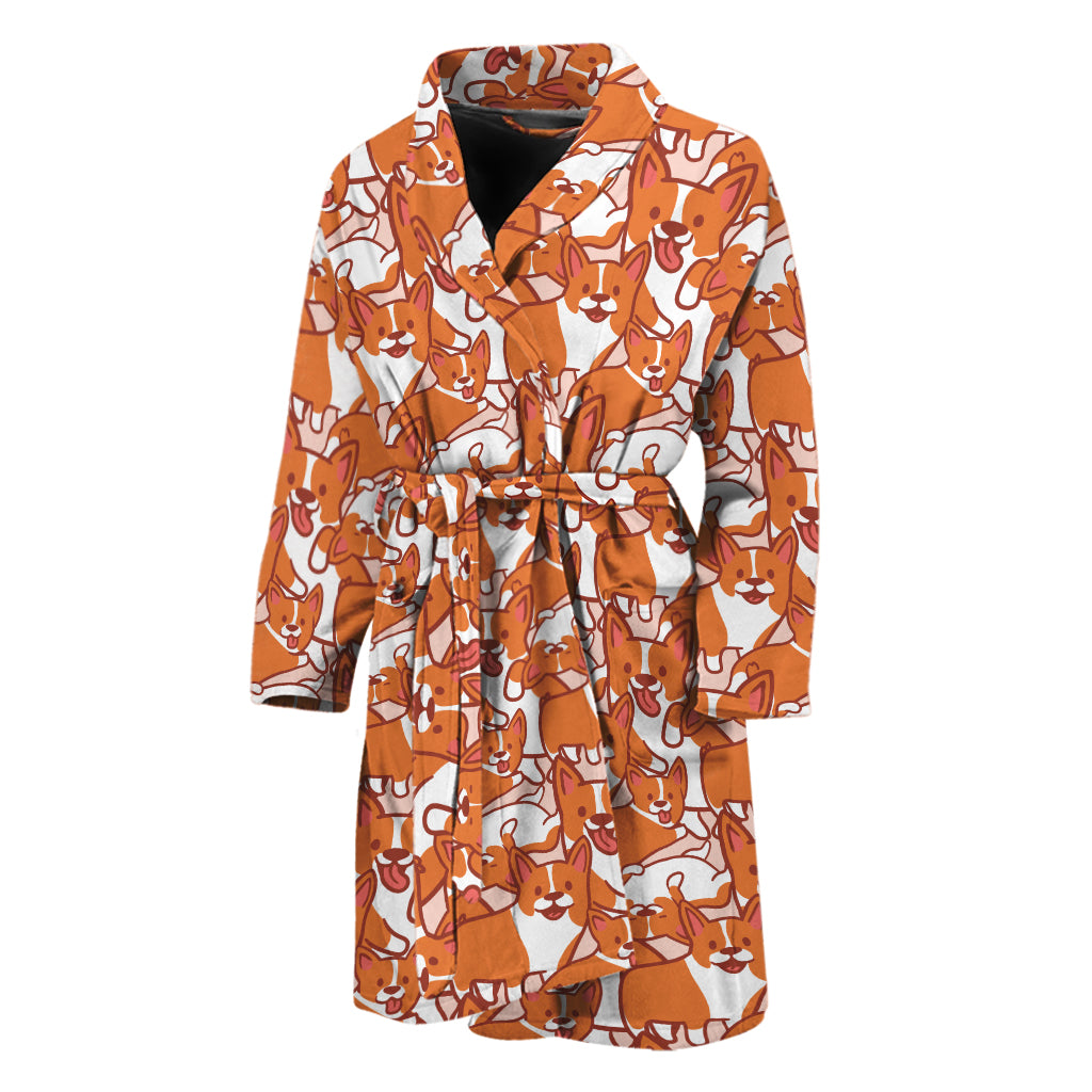 Cute Corgi Pattern Print Men's Bathrobe