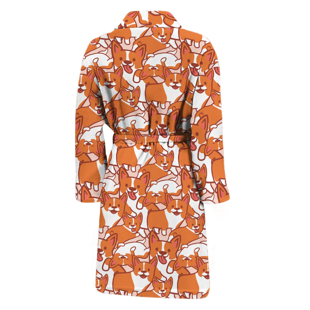 Cute Corgi Pattern Print Men's Bathrobe