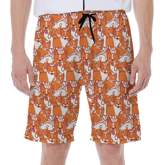 Cute Corgi Pattern Print Men's Beach Shorts