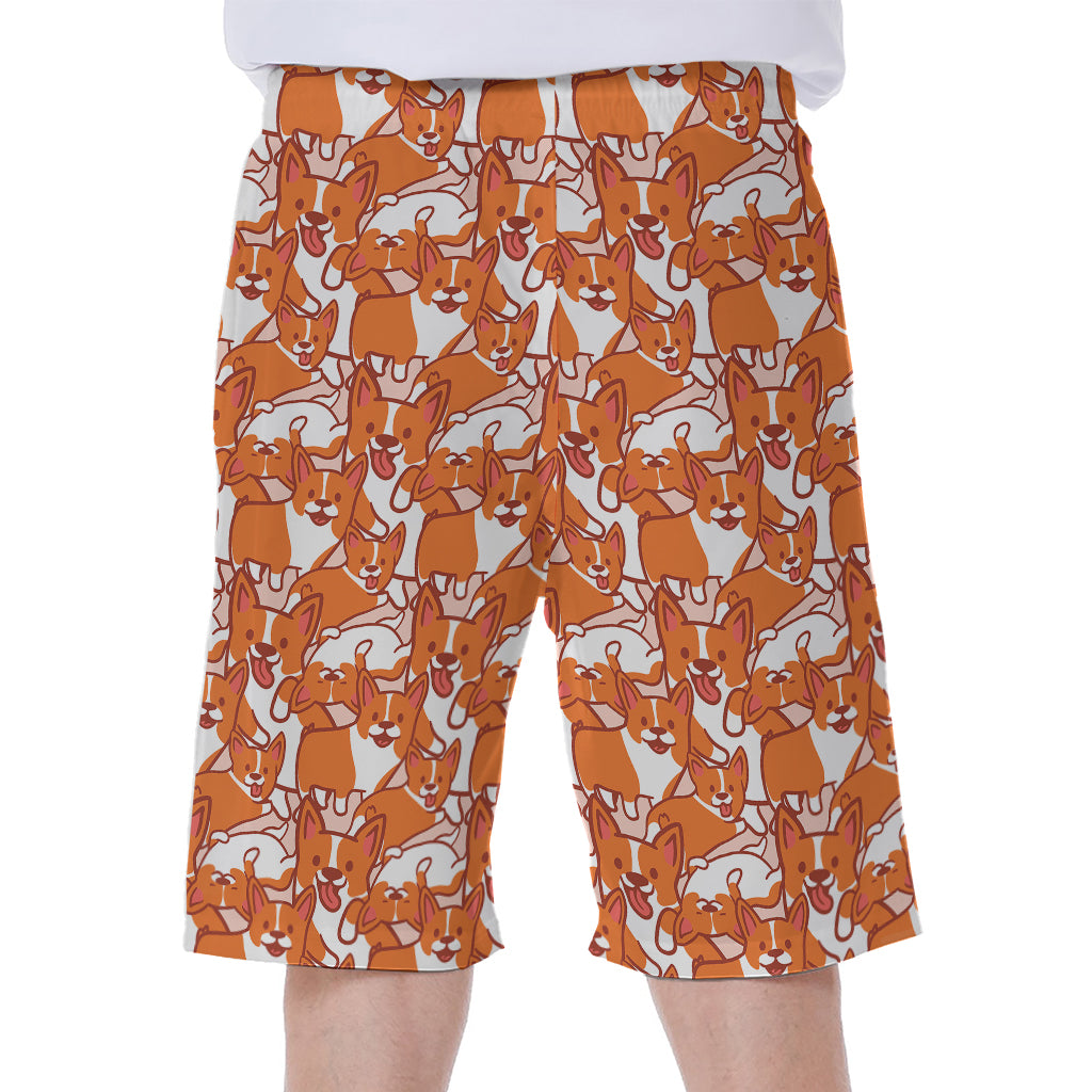 Cute Corgi Pattern Print Men's Beach Shorts