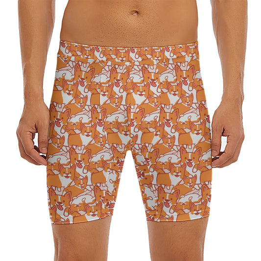 Cute Corgi Pattern Print Men's Long Boxer Briefs