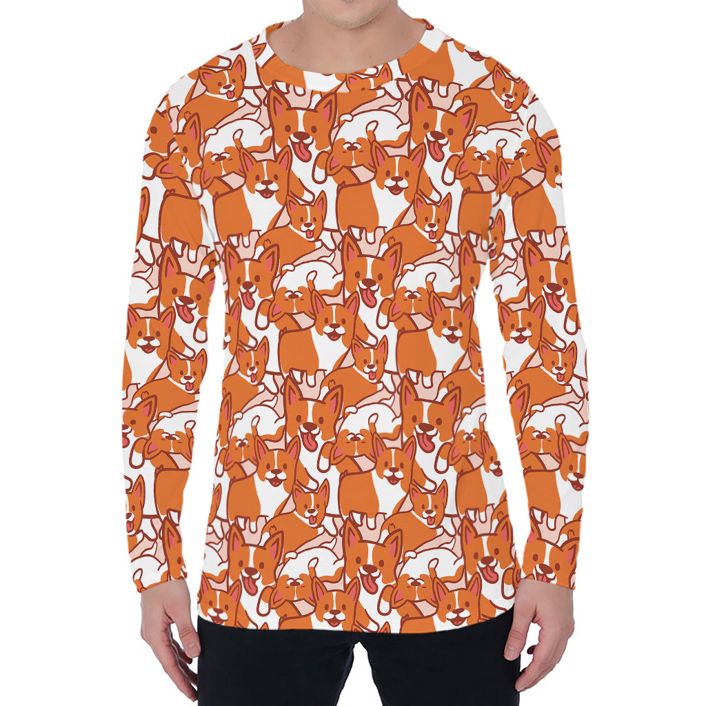 Cute Corgi Pattern Print Men's Long Sleeve T-Shirt