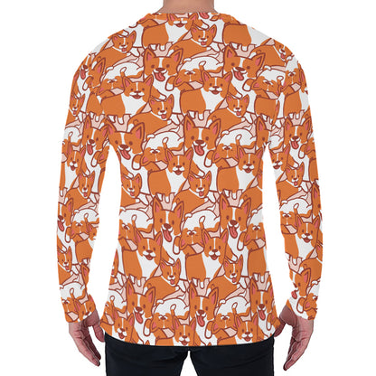 Cute Corgi Pattern Print Men's Long Sleeve T-Shirt