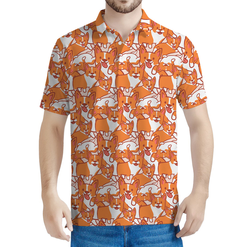 Cute Corgi Pattern Print Men's Polo Shirt