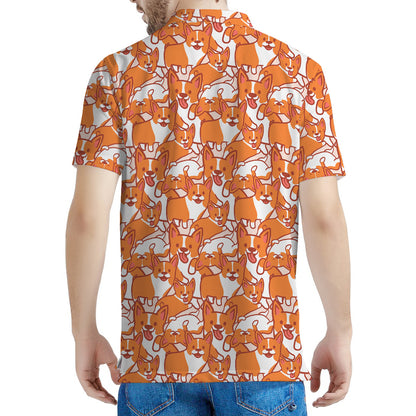 Cute Corgi Pattern Print Men's Polo Shirt