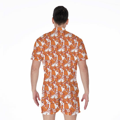 Cute Corgi Pattern Print Men's Rompers