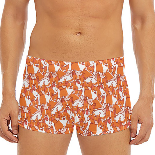 Cute Corgi Pattern Print Men's Short Boxer Briefs