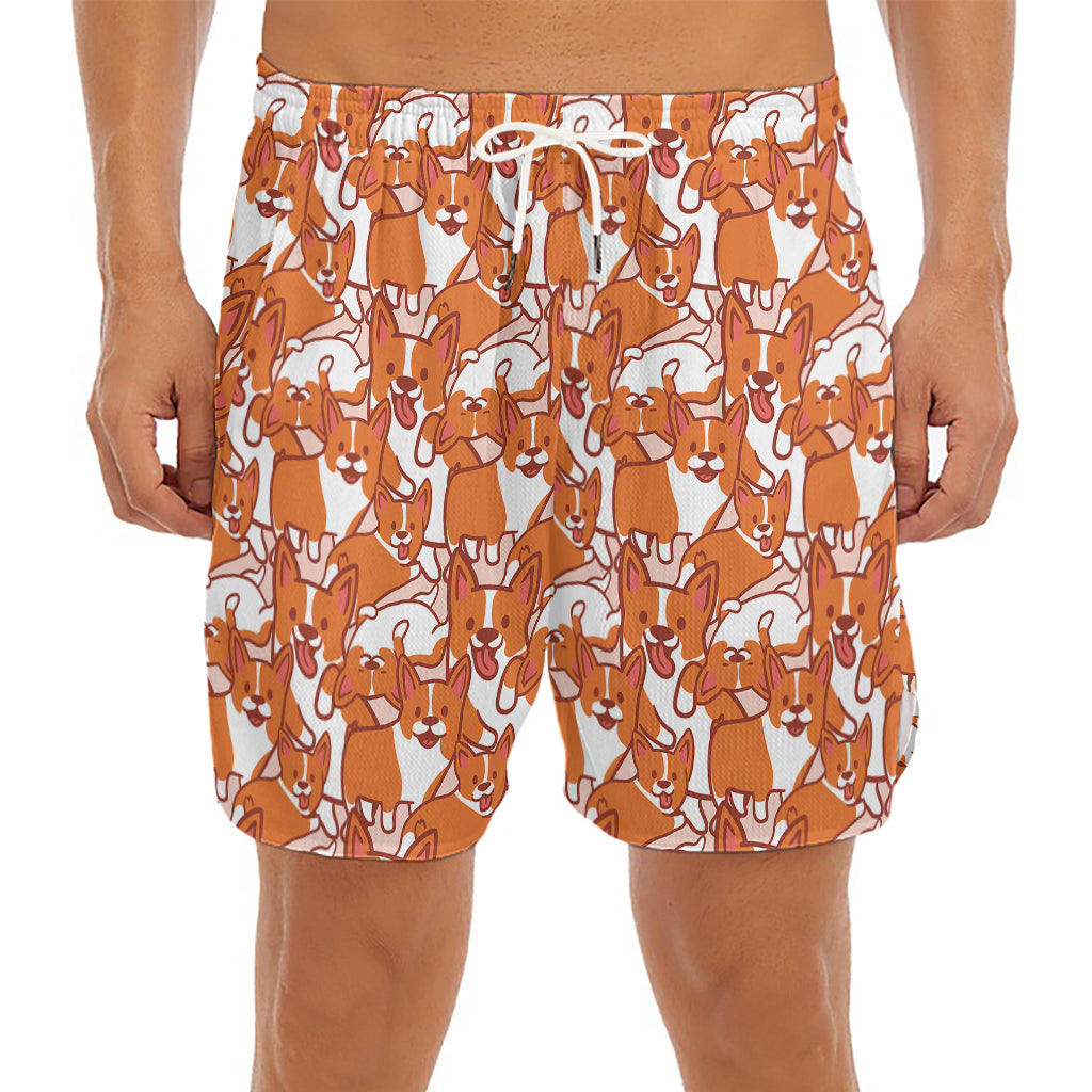 Cute Corgi Pattern Print Men's Split Running Shorts