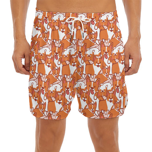 Cute Corgi Pattern Print Men's Split Running Shorts