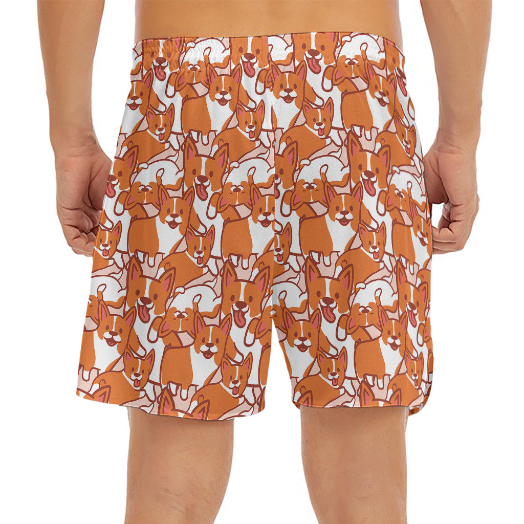 Cute Corgi Pattern Print Men's Split Running Shorts