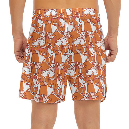 Cute Corgi Pattern Print Men's Split Running Shorts