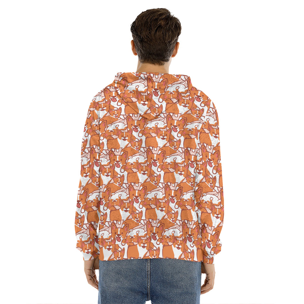 Cute Corgi Pattern Print Men's Velvet Pullover Hoodie