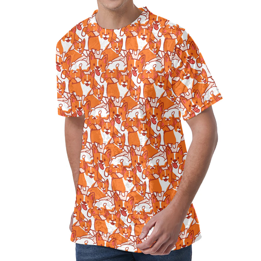 Cute Corgi Pattern Print Men's Velvet T-Shirt