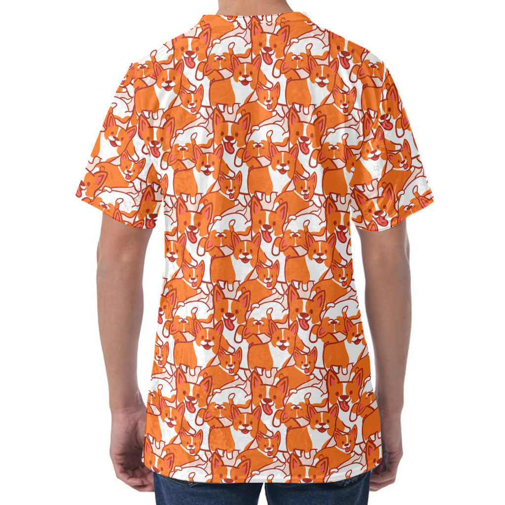 Cute Corgi Pattern Print Men's Velvet T-Shirt