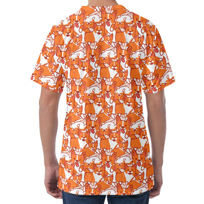 Cute Corgi Pattern Print Men's Velvet T-Shirt