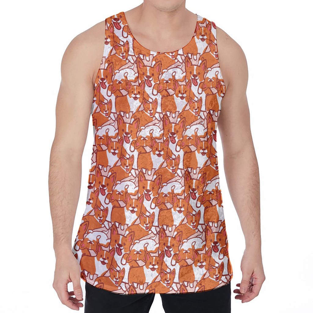 Cute Corgi Pattern Print Men's Velvet Tank Top