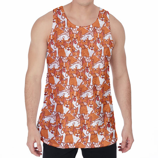 Cute Corgi Pattern Print Men's Velvet Tank Top