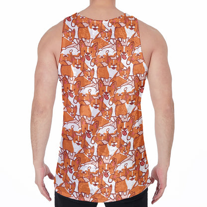 Cute Corgi Pattern Print Men's Velvet Tank Top