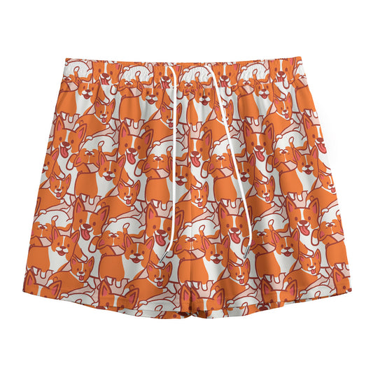 Cute Corgi Pattern Print Mesh Shorts