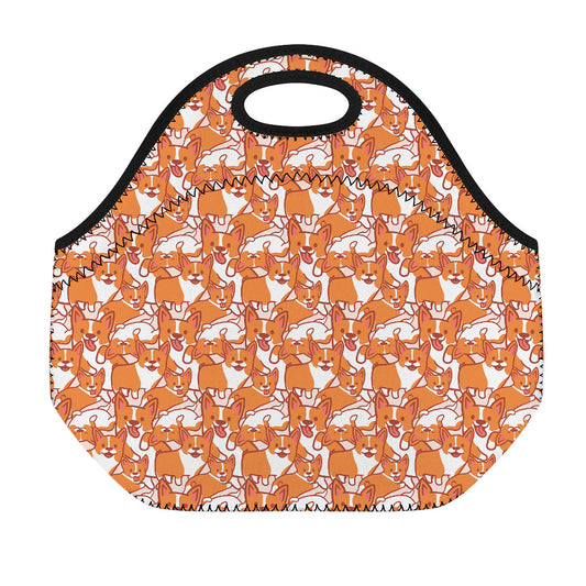 Cute Corgi Pattern Print Neoprene Lunch Bag