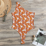 Cute Corgi Pattern Print One Shoulder Bodysuit
