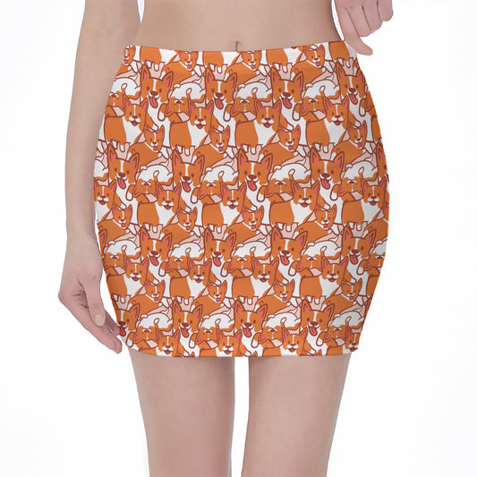Cute Corgi Pattern Print Pencil Mini Skirt