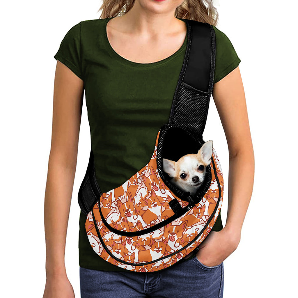 Cute Corgi Pattern Print Pet Sling Carrier