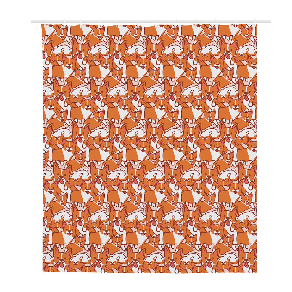 Cute Corgi Pattern Print Polyester Shower Curtain