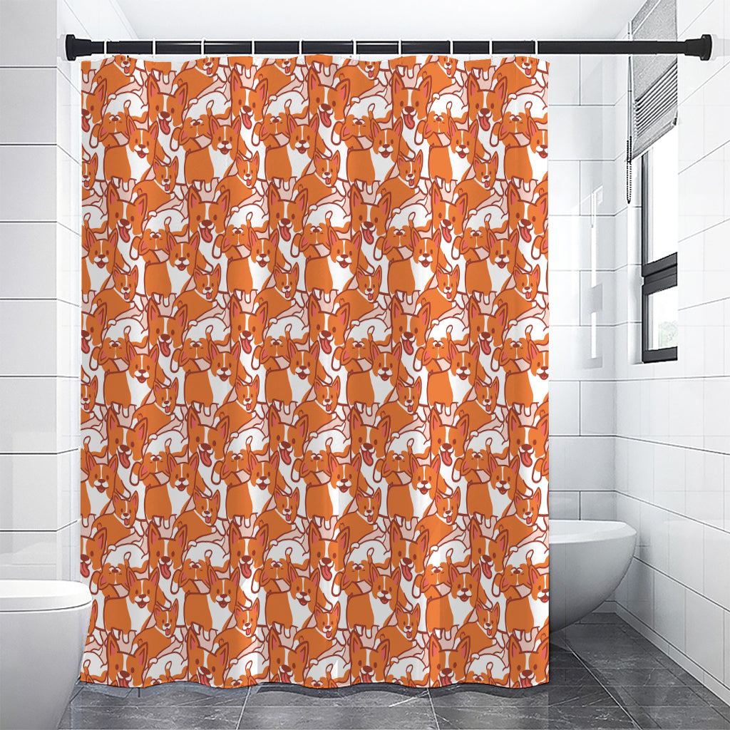 Cute Corgi Pattern Print Premium Shower Curtain