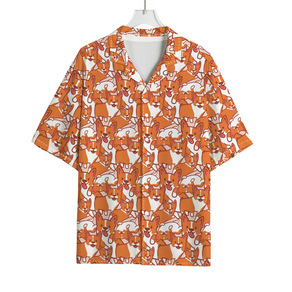 Cute Corgi Pattern Print Rayon Hawaiian Shirt