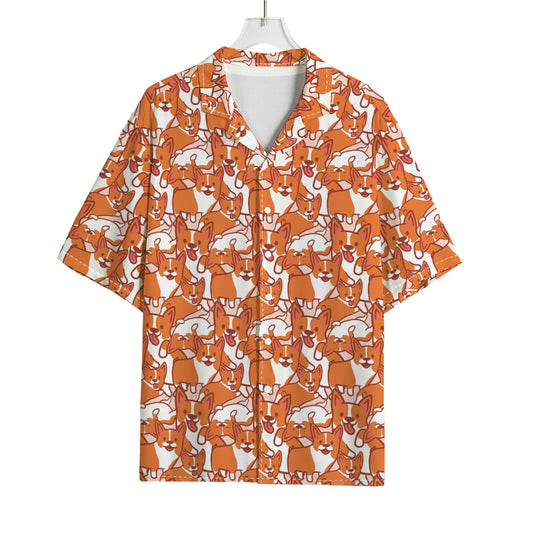 Cute Corgi Pattern Print Rayon Hawaiian Shirt