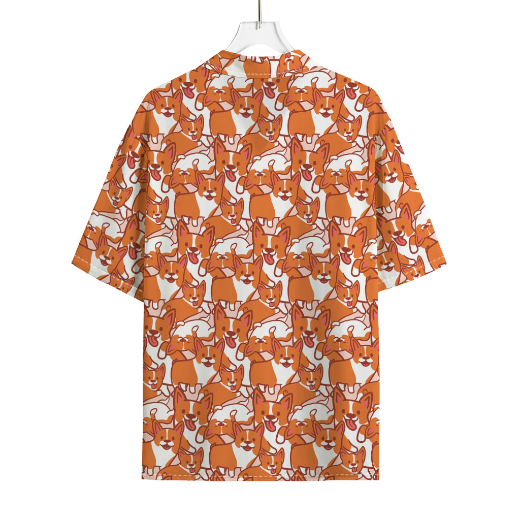 Cute Corgi Pattern Print Rayon Hawaiian Shirt