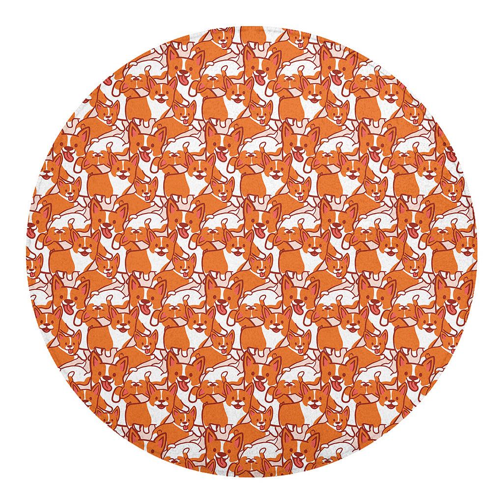 Cute Corgi Pattern Print Round Blanket