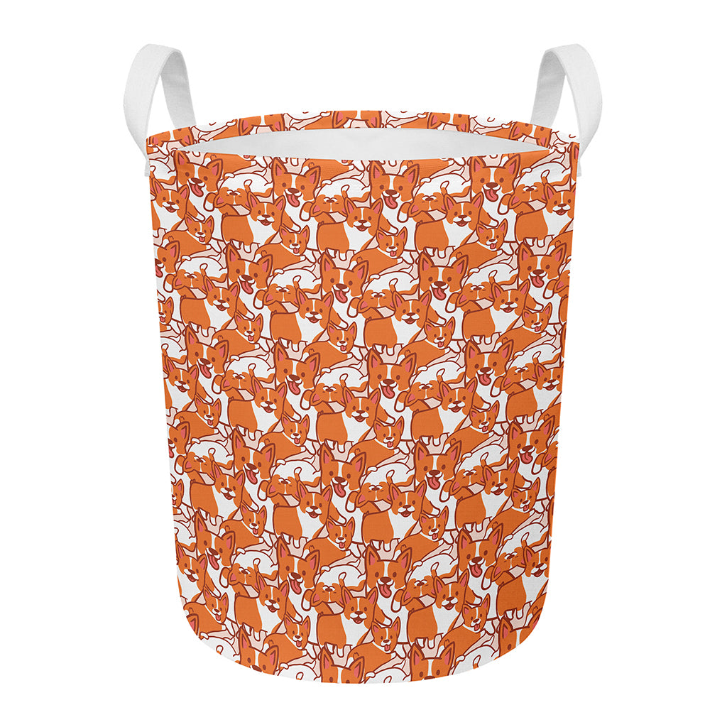 Cute Corgi Pattern Print Round Laundry Basket