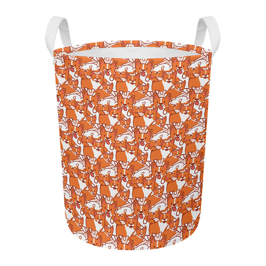 Cute Corgi Pattern Print Round Laundry Basket