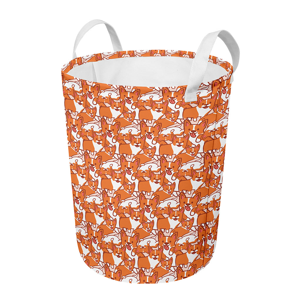 Cute Corgi Pattern Print Round Laundry Basket