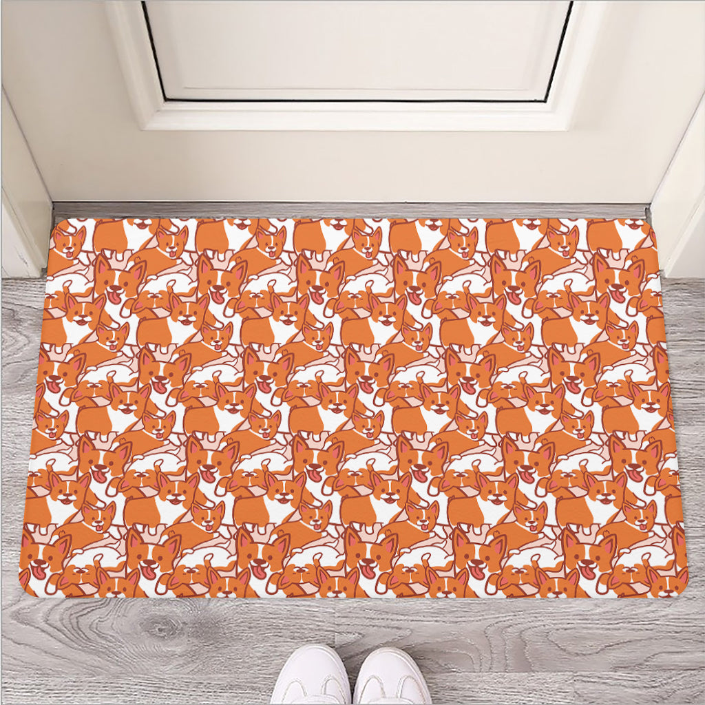 Cute Corgi Pattern Print Rubber Doormat